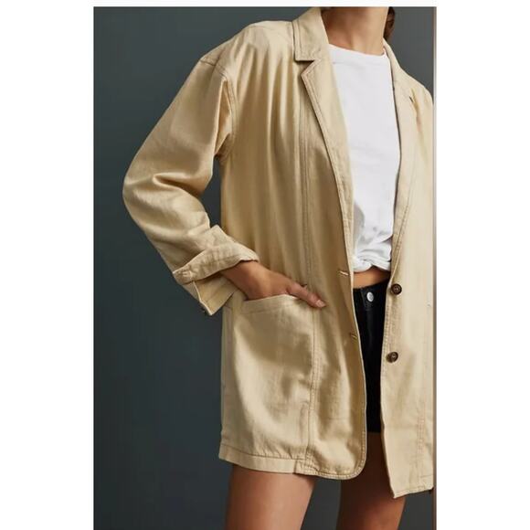 Pilcro Blazer Womens Large Tan Summer Relaxed Jacket Linen Cotton Blend - Picture 1 of 12